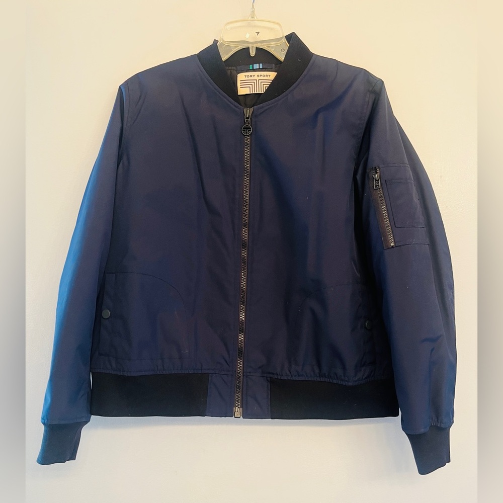 Tory Burch Tory Sport Bomber Jacket Navy with black trim size XL🔥